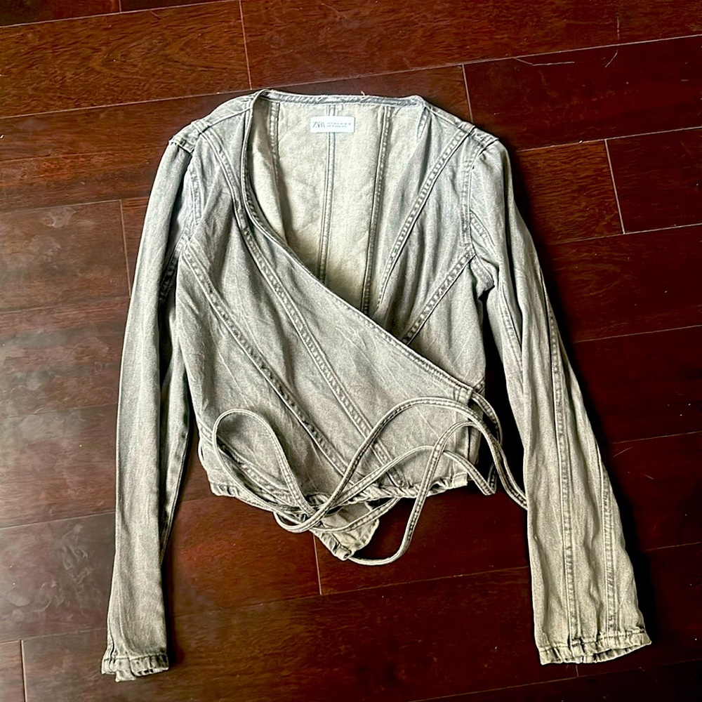 Zara gray denim wrap top